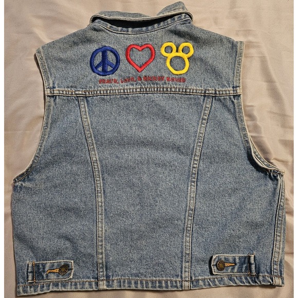 Disney's Vintage 90's Cropped Denim Vest Peace Love & Mickey Mouse Jrs Size Med - Picture 4 of 4